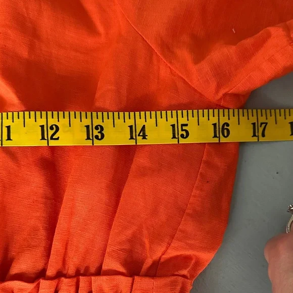 THML Sunset Smocked 100% Linen Dress Orange NWT Women’s S Summer Beach Party - Picture 6 of 10